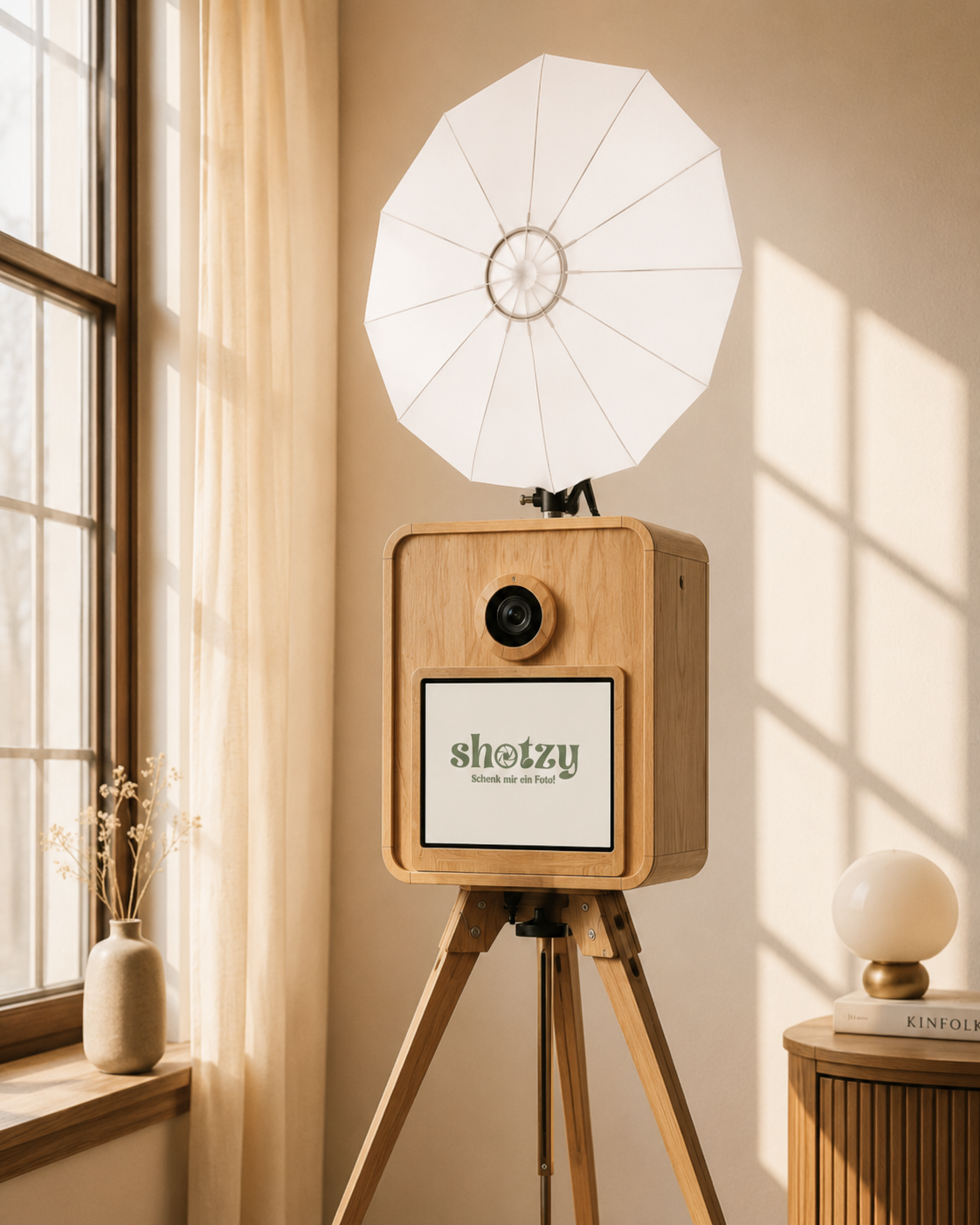 shotzy Fotobox aus Holz in einem stilvollen Raum