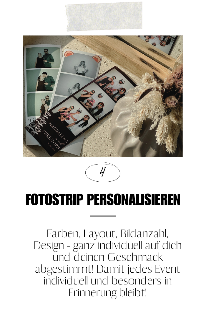 Schritt 4: Fotostrip personalisieren – Farben, Layout, Design und Fotozahl ganz nach eurem Geschmack.
