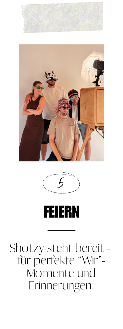 Schritt 5: Feiern und Fotos sammeln – shotzy steht bereit für perfekte Wir-Momente und Erinnerungen.